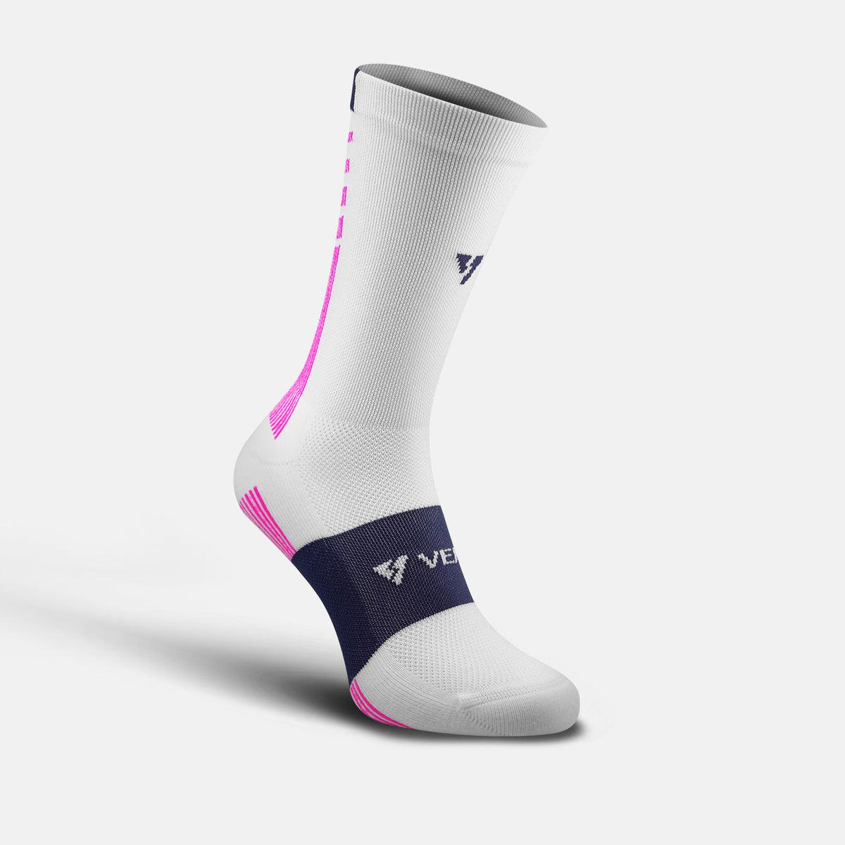 Calcetas deportivas antiampollas VEROZ Pulsar Blancas Fucsia largas de 18 cm